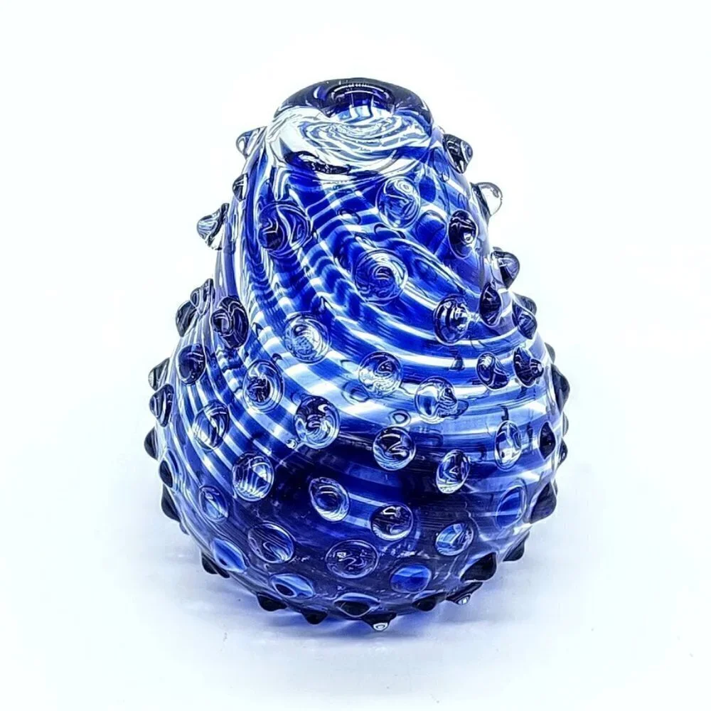 Artisan Signed Cobalt Blue Swirl Hobnail Glass Bud Vase